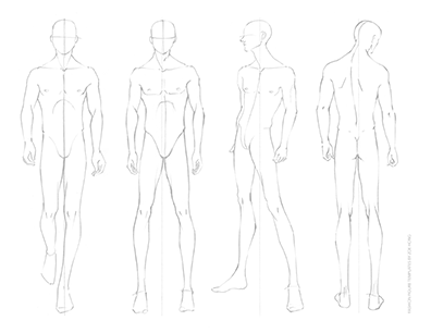 Male FASHION DESIGN CROQUIS Template Front and Back Views