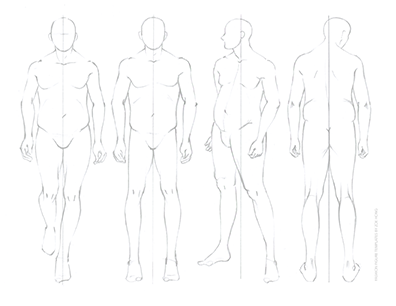 Plus Size Male FASHION DESIGN CROQUIS Template Front and Back Views