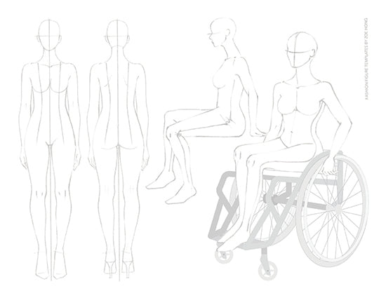 Wheelchair FASHION DESIGN CROQUIS Template Female