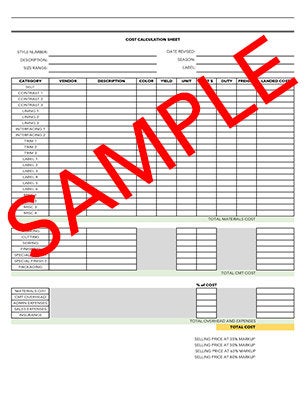 ENTIRE TECH PACK plus Bonus Cost Calculations Sheet and Pattern Card